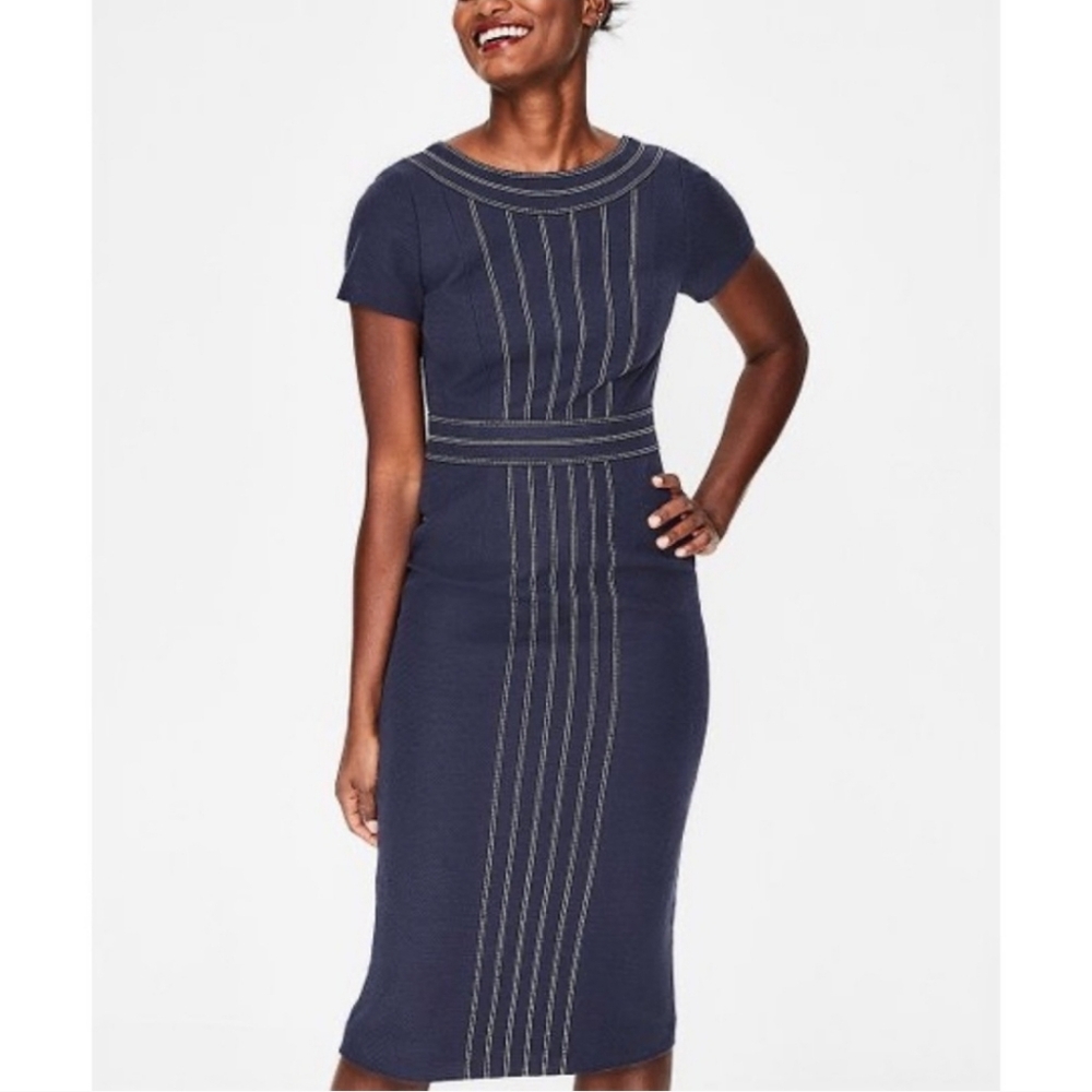 Boden Navy Midi Dress with Contrast Stitching